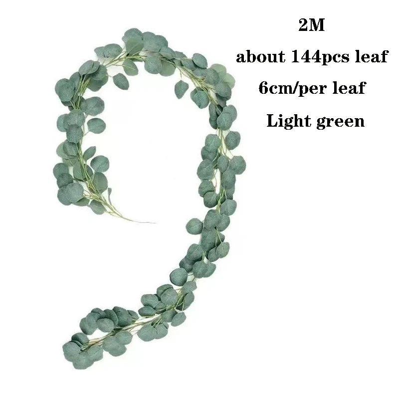 2M Artificial Eucalyptus Garland Greenery Leaves Vines Plants for Wedding Home Party Arch Garden Decoration European Home Decor