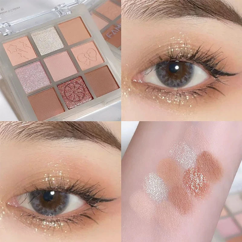 Eyeshadow Palette with Pearlescent & Matte Finishes - 9 Colors Eyeshadow Palette Long-Lasting Makeup Palette,Versatile Makeup