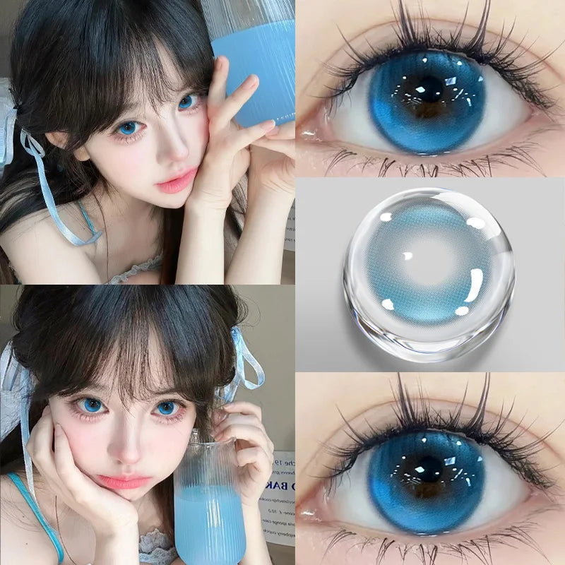 YIMEIXI 2pcs Colored Contact Lenses for Eyes Natural Look Blue Eye Lenses with Degree Myopia Makeup Beauty Pupil Gray Eyes New