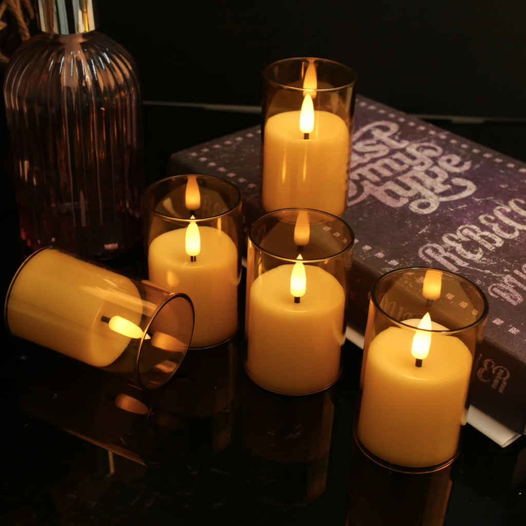 6pc Led Flameless Electric Candles Lamp Acrylic Glass Battery Flickering Fake Tealight Candle Bulk for Wedding Christmas Table