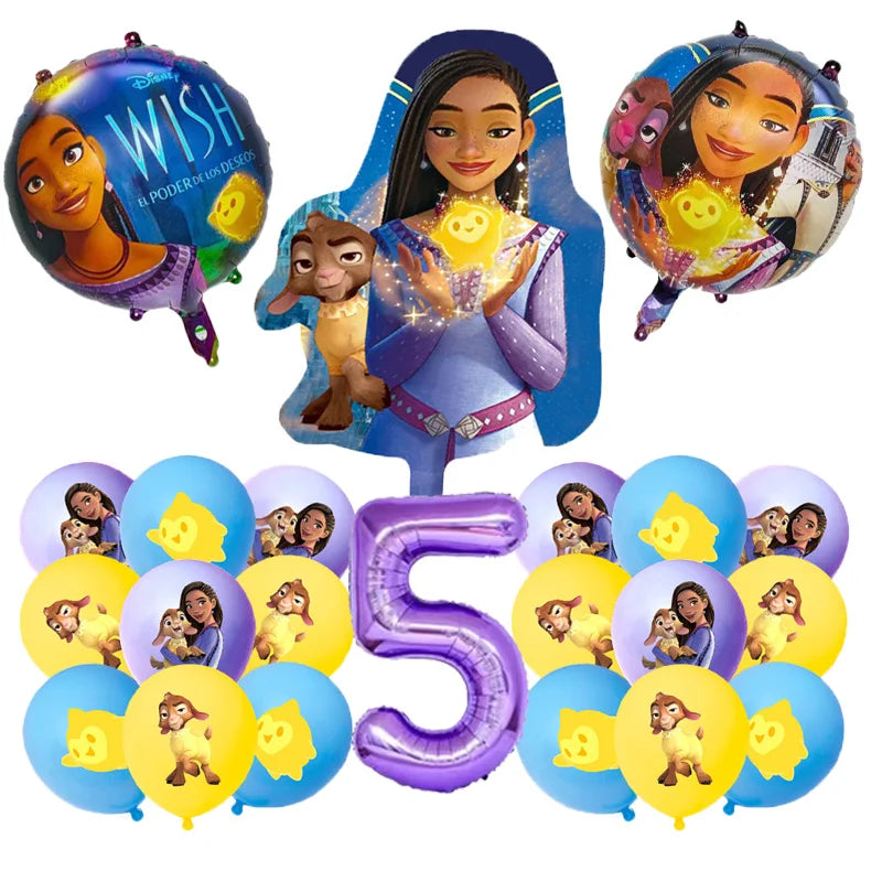 Cartoon Wish Birthday Party Decorations Asha Goat Balloons Disposable Tableware Plate Straw Napkin Princess Baby Shower Supplies