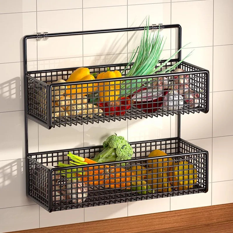 Kitchen Wall Shelf No Punch Easy Installation Drainer Basket Storage Rack Multifunctional Spice and Vegetable Storage Rack