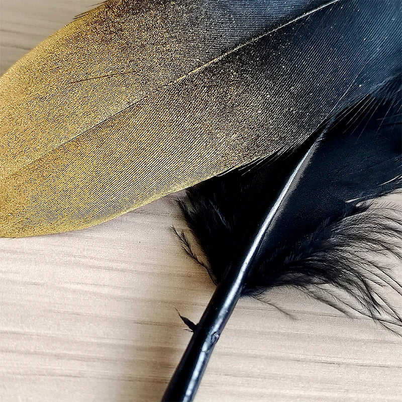 48pcs Long Big Feathers For Crafts Black With Gold Tips Bulk Hats Decoration Plumas Vases Carnival Bus Flower Goose Trim 15-20cm