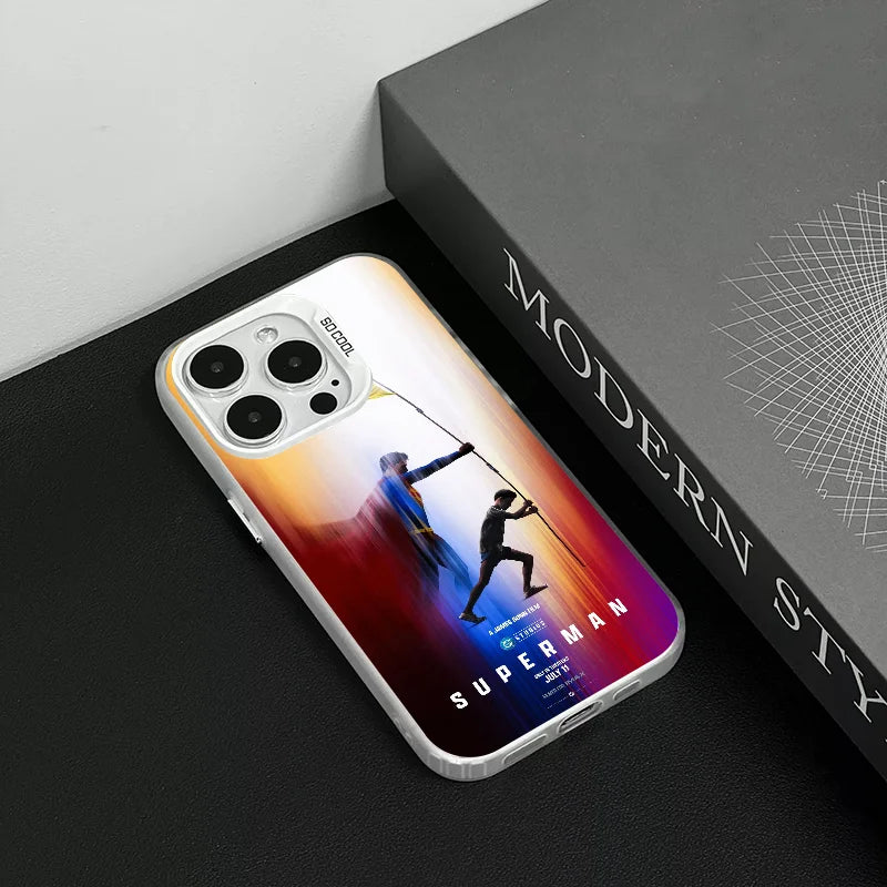 1PC Cartoon S-Superman Phone Case Phone Case IMD color silver shell For iPhone 16 15 14 13 12 11 Pro Max Plus