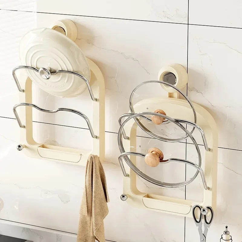 Double Layer Pot Lid Holder Kitchen Storage Rack Wall Mounted Cutting Board Stand Multi Functional Plastic Home Organization