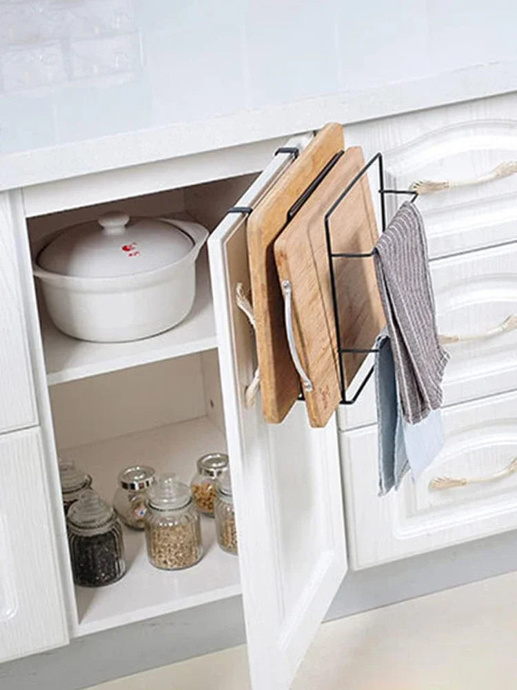 Cutting Board Kitchen Shelf, Double-Layer Perforation-Free Cabinet Hanger, Rag, Cutting Board Storage And Finishing Iron Hanger