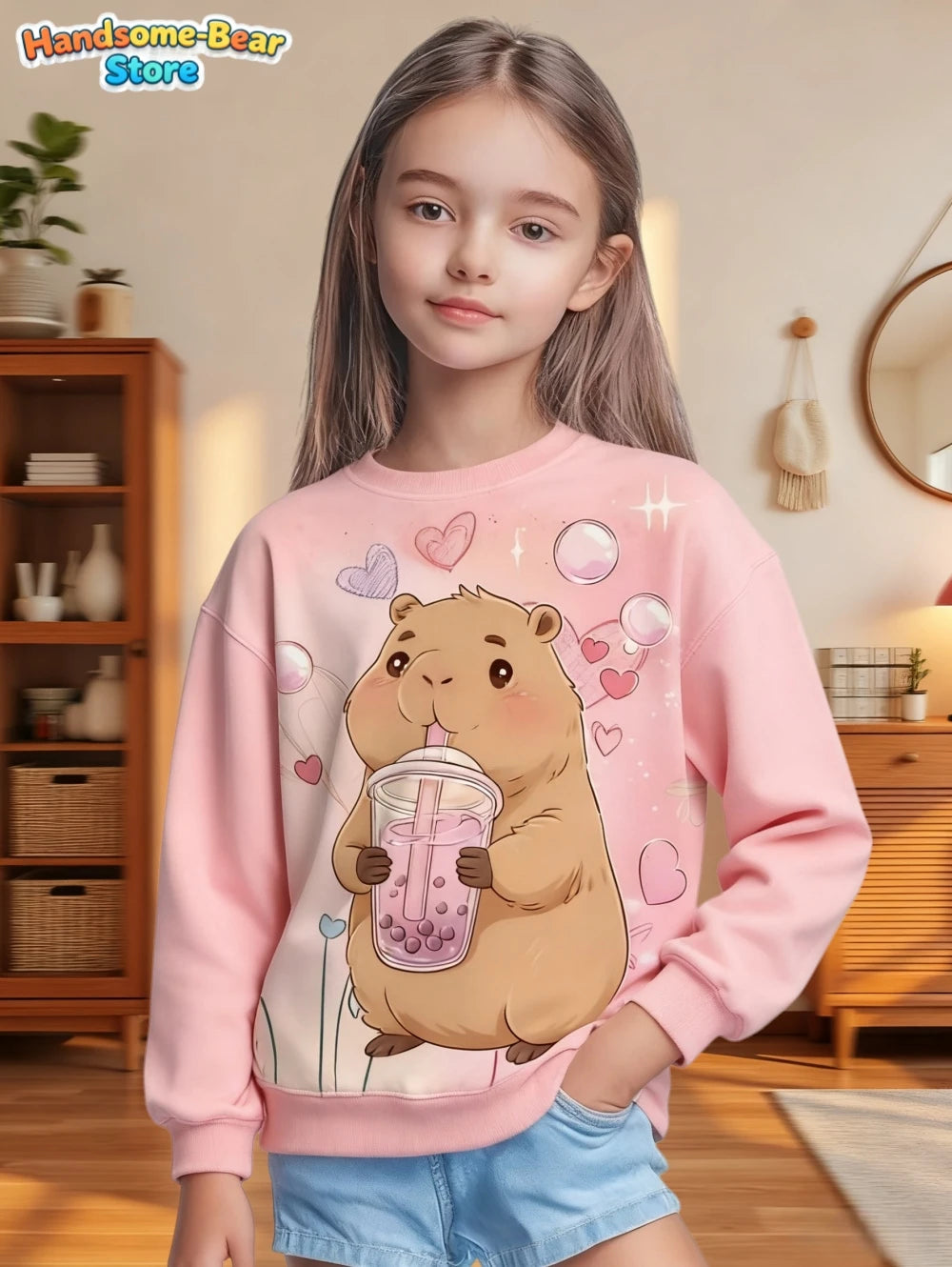 Capybara Sweatshirts Kawaii Cartoon Graphic Kids Hoodie Harajuku Girl Tops Fashion Cute Animals Long Sleeves Children's Clothing