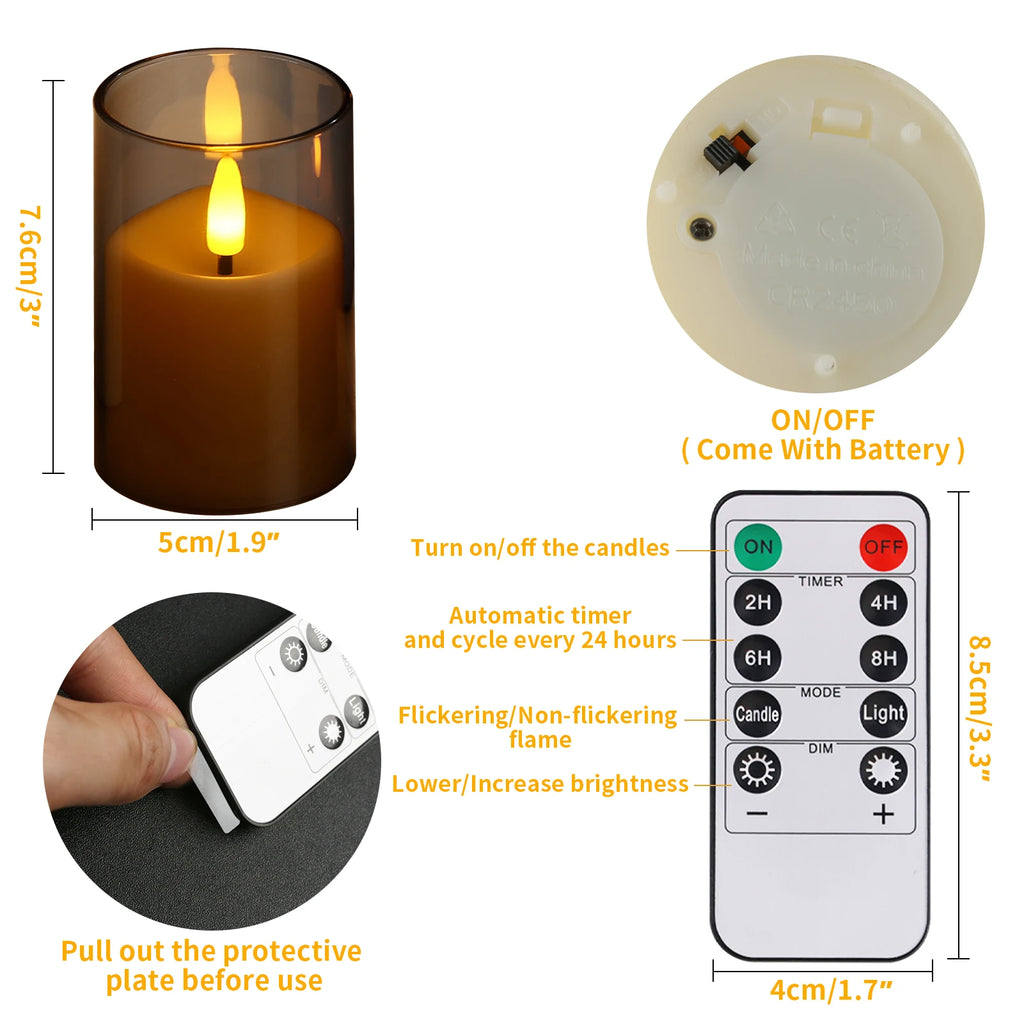 6pc Led Flameless Electric Candles Lamp Acrylic Glass Battery Flickering Fake Tealight Candle Bulk for Wedding Christmas Table