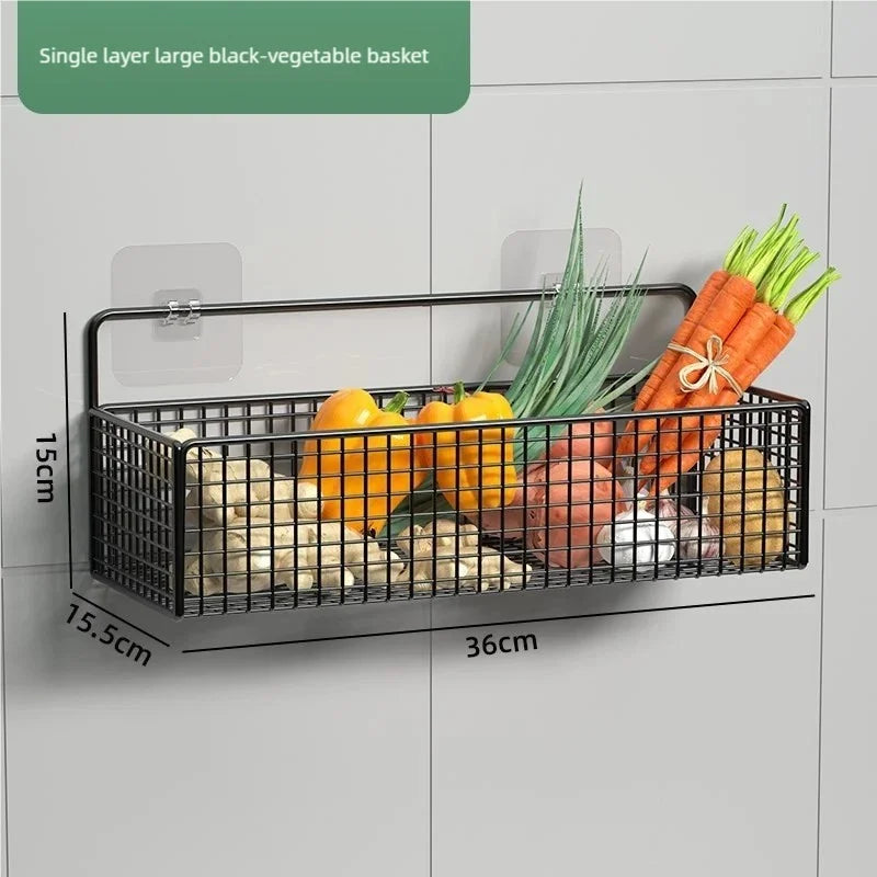 Kitchen Wall Shelf No Punch Easy Installation Drainer Basket Storage Rack Multifunctional Spice and Vegetable Storage Rack