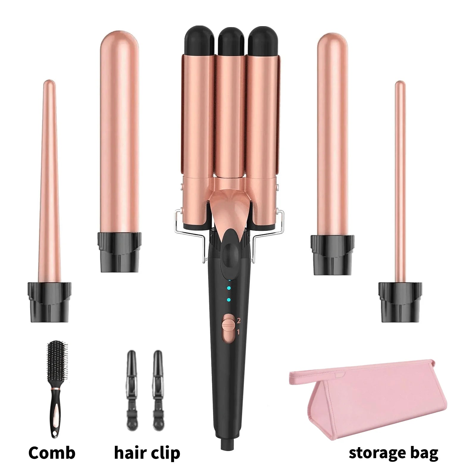 5 in 1 Hair Curlers Set with Curling Brush, 0.35”-1.25” Hair Curler Wand for Hairstyle and Heat Resistant Gloves and Hair Clip