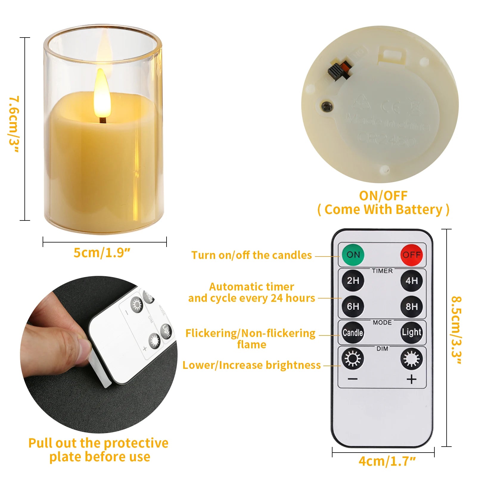 6pc Led Flameless Electric Candles Lamp Acrylic Glass Battery Flickering Fake Tealight Candle Bulk for Wedding Christmas Table