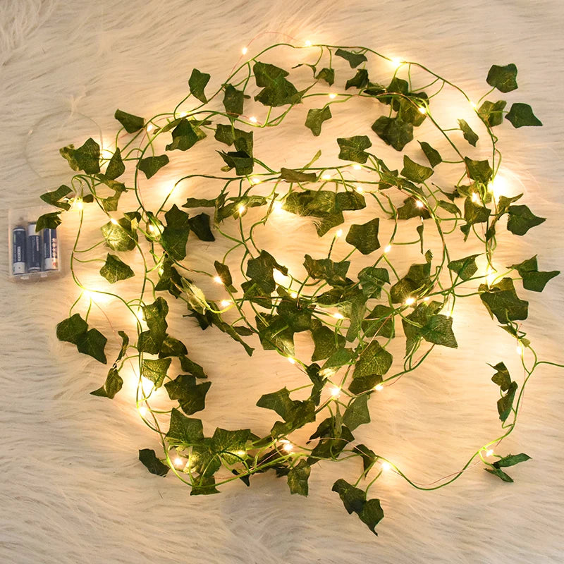 2M-10M Flower Green Leaf String Lights Artificial Ivy Vine Fairy Light Wedding Party Decoration Christmas Home Room Wall Plant