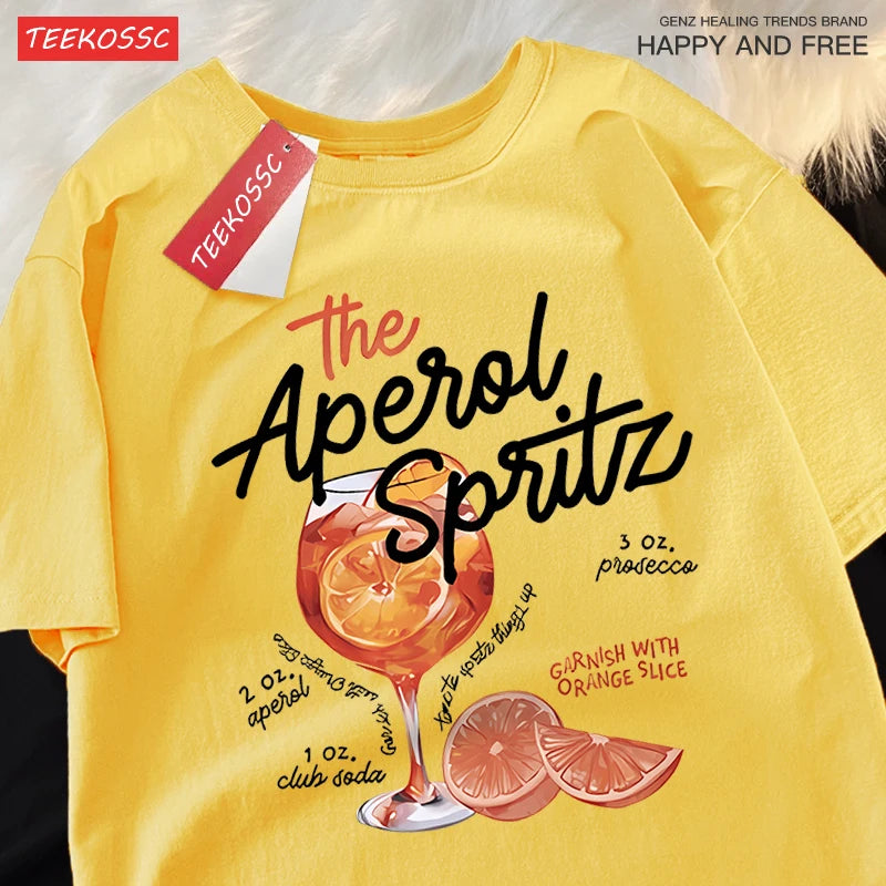Iced Lemon Wine Beverage Print T Shirts Men Women Cute Crewneck Clothes Loose Summer T-Shirts Fashion Cotton Short Sleeve