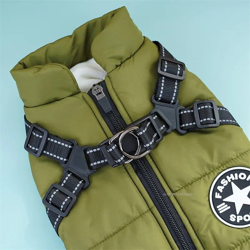 Winter Warm Pet Dog Jacket with Harness Waterproof Dog Coat Vest for Small Medium Chihuahua French Bulldog Outdoor Dog Clothes
