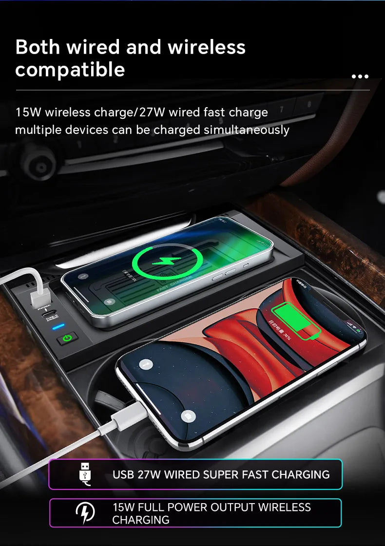 For BMW X5 F15 X6 F16 2014 2015 2016 2017 2018 15W Car QI wireless charger fast phone charger charging holder accessories