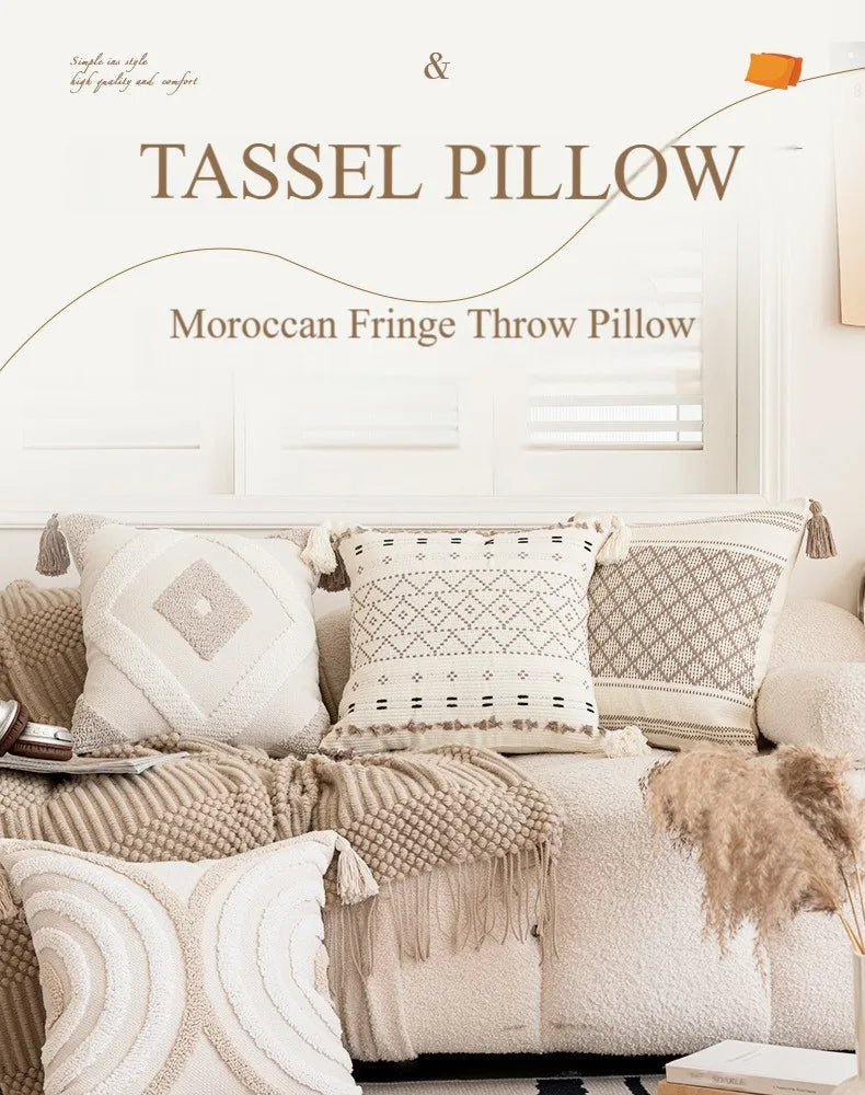 Battilo Luxury Pillow Cover with Tassels Soft Cotton Pillowcase Boho Decorative Throw Pillow for Living Room Sofa Cushion Cover