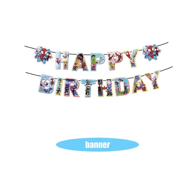 Spidey And His Amazing Friends Birthday Decoration Tableware Supplies Party Paper Cups Plates Tablecloth Banner Balloons For Kid