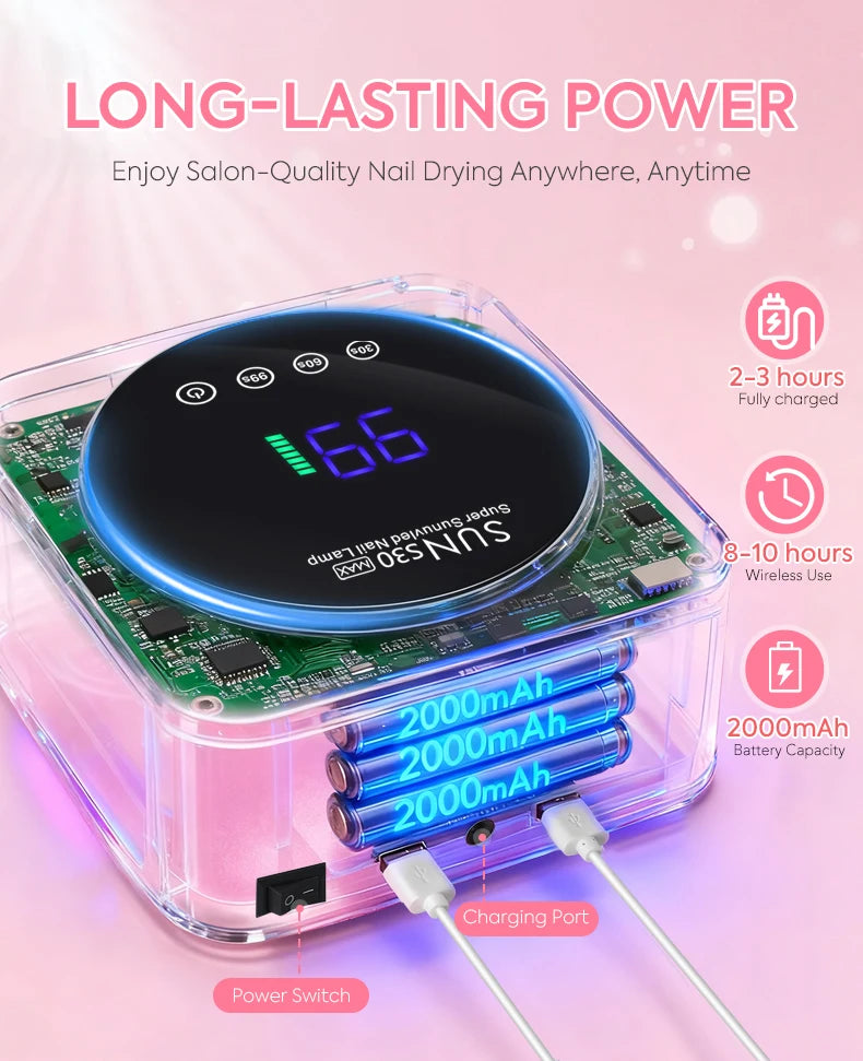 Rechargeable Nail Dryer 57 LED Nail Lamp UV Gel Nail Polish Curing Nail Lamp With Smart Sensor Manicure Salon Tool