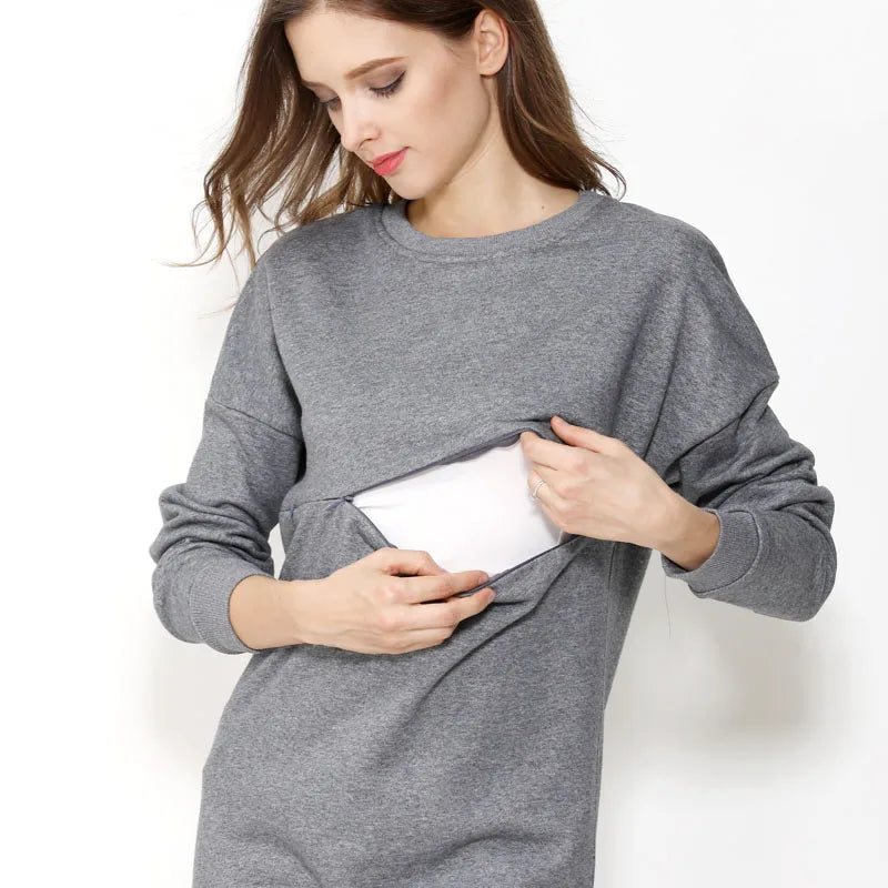 Big Size Autumn Winter Maternity Clothes Hoodies Cotton Long Sleeve Nursing Top Breastfeeding Clothes Sweater for Pregnant Women