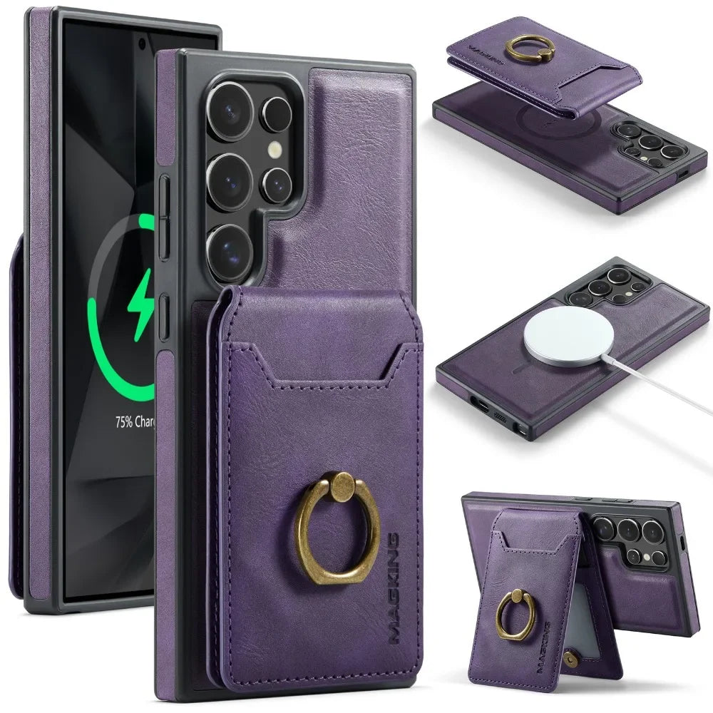 2-in-1 Detachable Magnetic Wallet with Card Holder Phone Case for Samsung Galaxy S25 Edge S24 Plus S23 Ultra  Ring Leather Cover