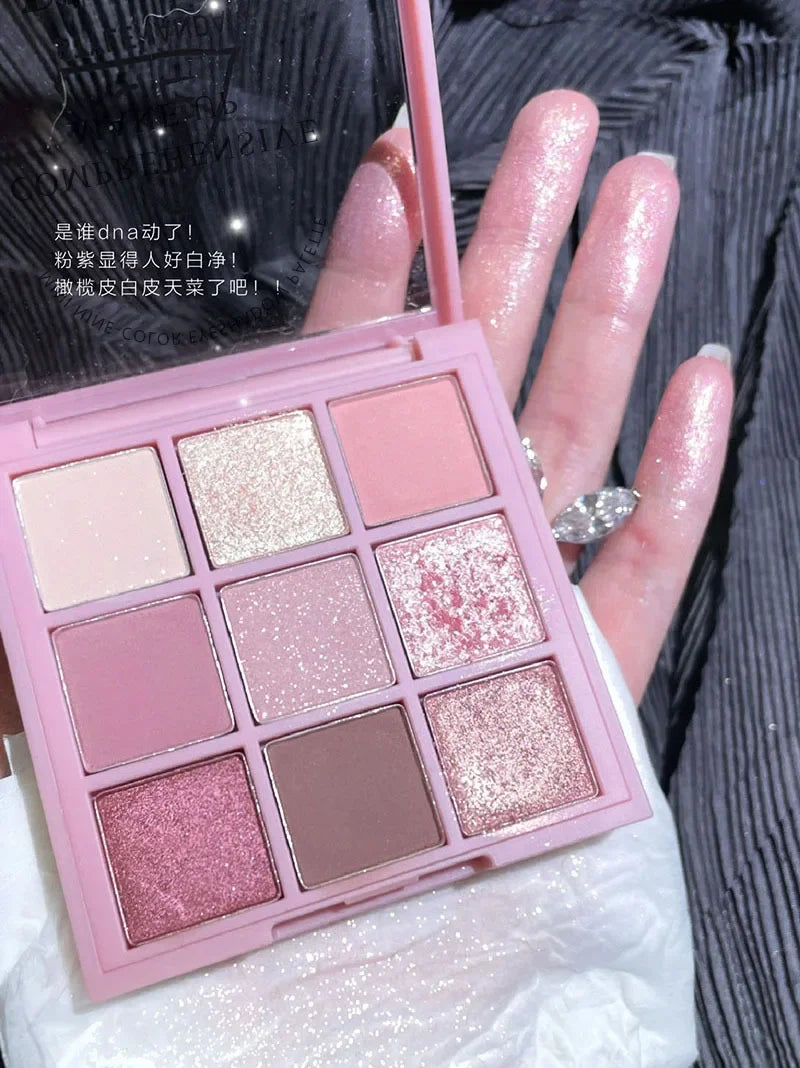 MUGE LEEN Nine-Color Eyeshadow Palette Matte Pearlescent Rose Smoke Peach Earth Tone Milk Tea Powder for Eye Makeup