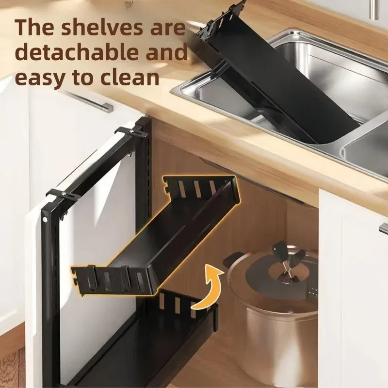 Large-Capacity Pull-Out Storage Cabinet for Home Kitchens Adjustable Under-Sink Storage Shelf with Sliding Mechanism