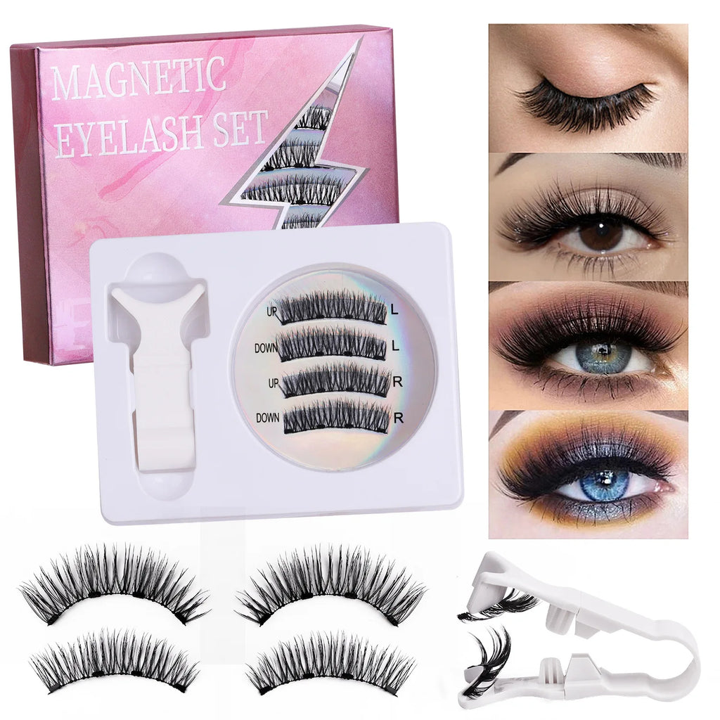 Magnetic Fake Eyelashes Set Reusable 3D Glue-free Waterproof Natural False Eyelashes With Travel-friendly Applicator