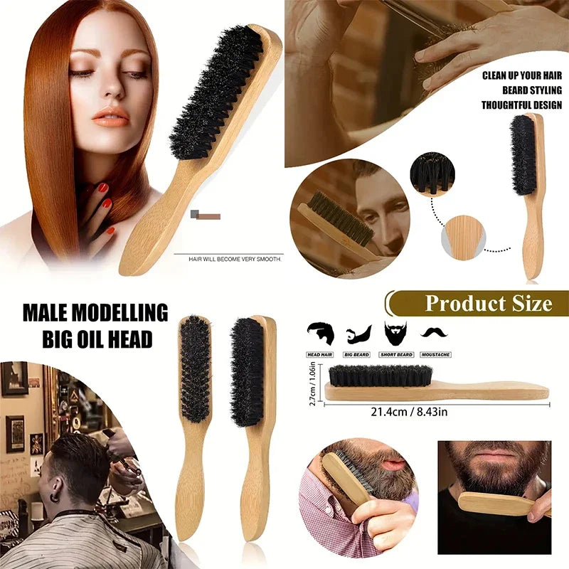 Boar Bristle Slick Back Hair Brush for Sleek Ponytail Bun & Smoothing Baby Hairs, Flyaways, Edge Control - Backcombing & Teasing
