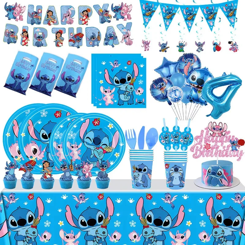Disney Stitch Birthday Party Decoration Tableware Balloon Cup Plate Banner Backdrop Lilo And Stitch Theme Party Supplies Favors