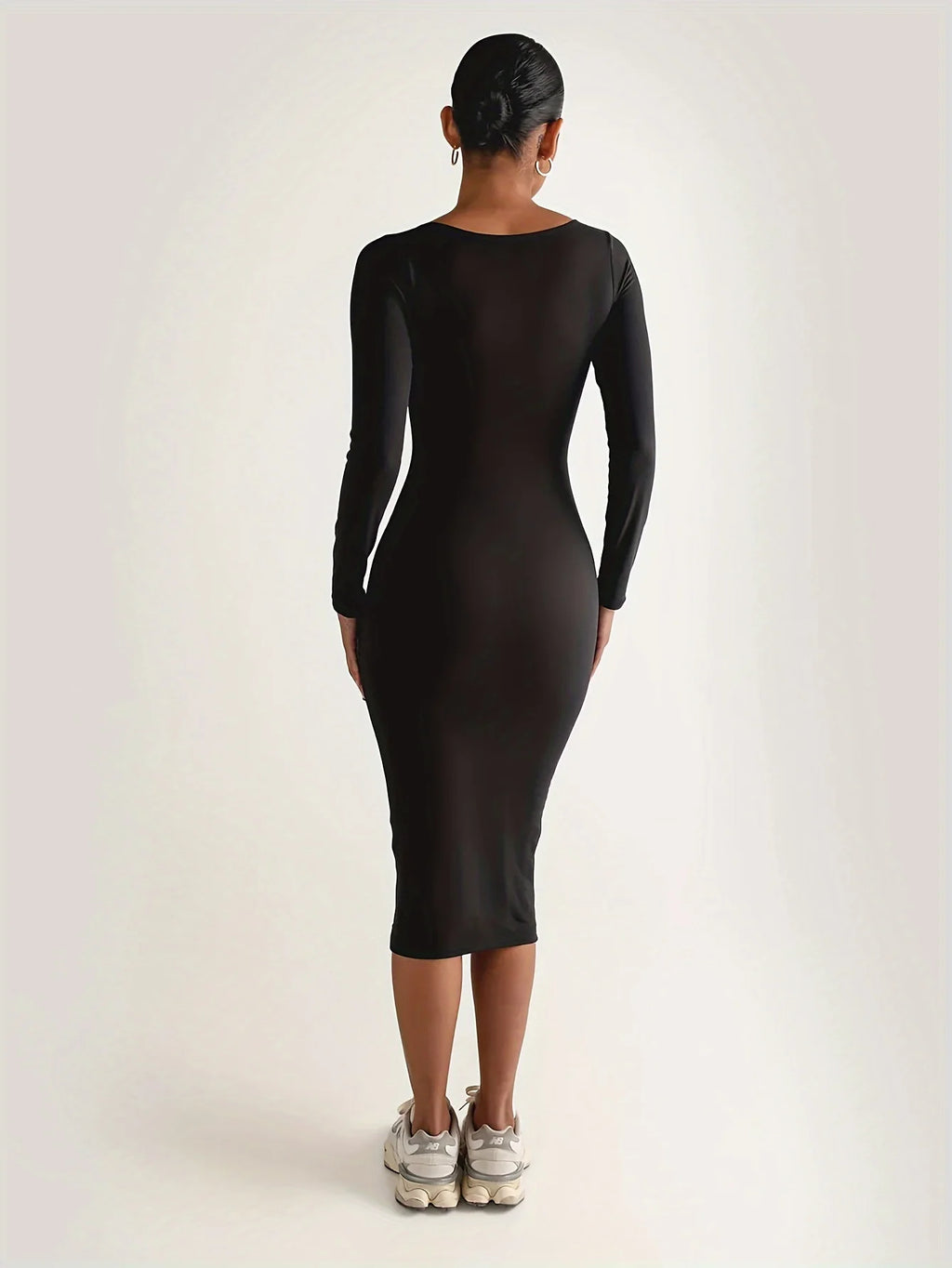 Womens Long Sleeve U-Neck Party Bodycon Midi Jumper Dress Stretch Winter Dresses