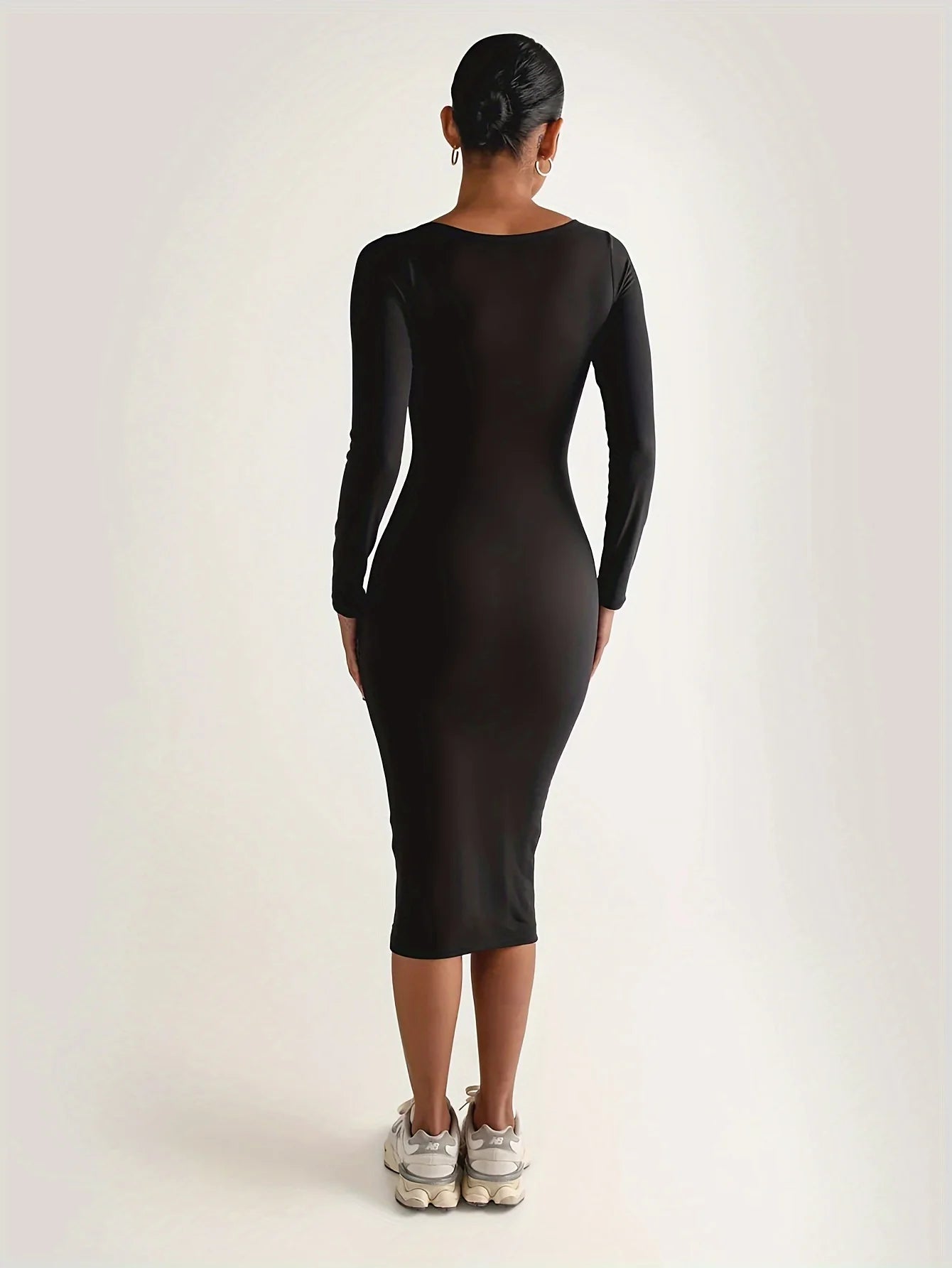 Womens Long Sleeve U-Neck Party Bodycon Midi Jumper Dress Stretch Winter Dresses