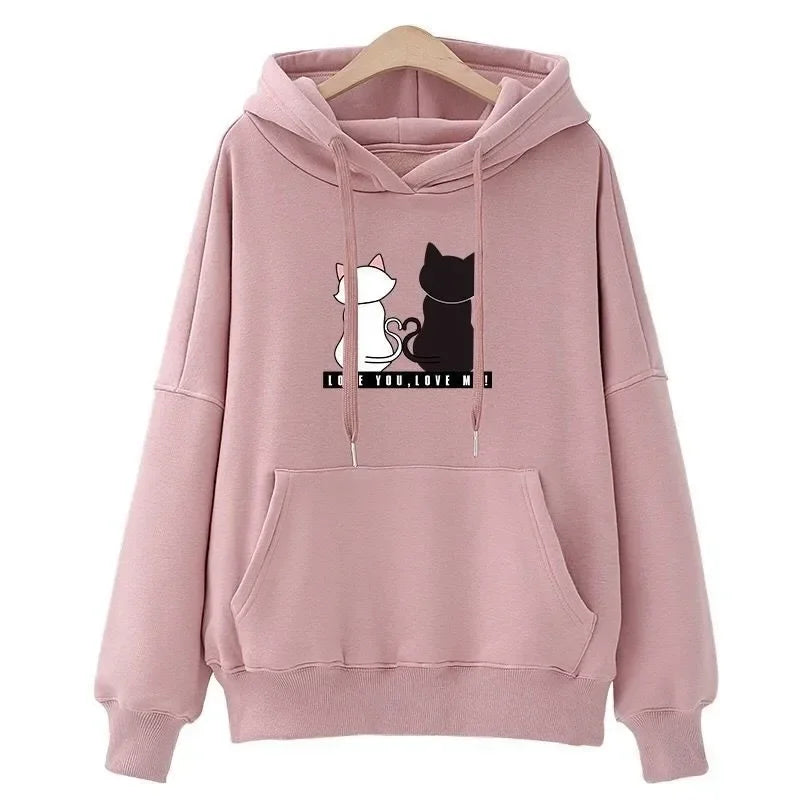 2023 Streetwear Hoodies Women Sweatshirt Autumn Spring Long Sleeve Harajuku Cat Print Sweatshirts Casual Pullover sudadera mujer