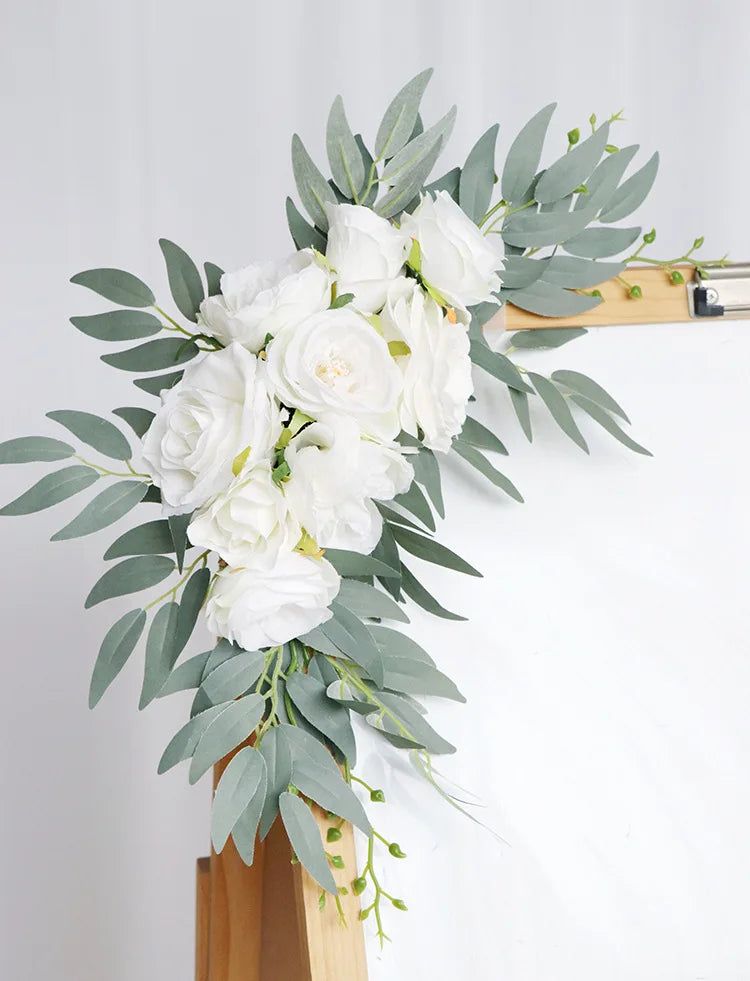 Artificial Wedding Arch Flowers Kit Boho Dusty Rose Blue Eucalyptus Garland Drapes for Wedding Decorations Welcome Sign