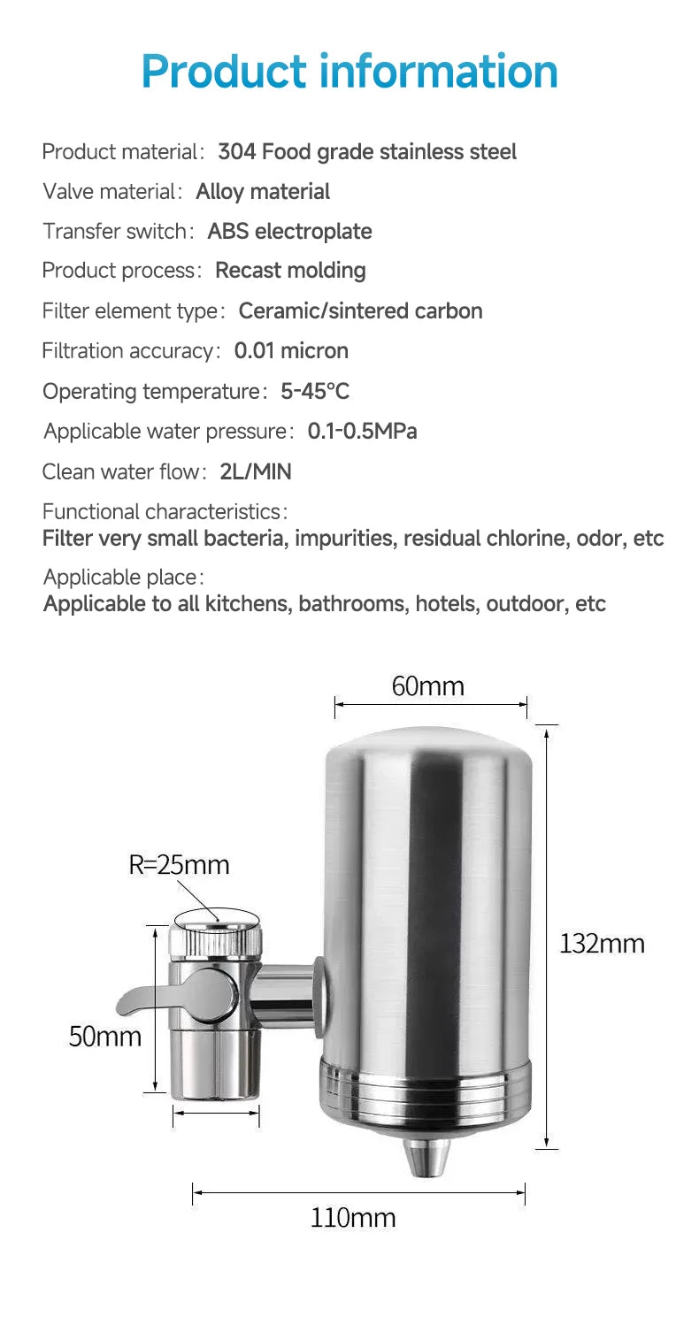 Kitchen Stainless Steel Faucet Water Filter Pre-filter Purifier Household Tap Water Direct Drinking