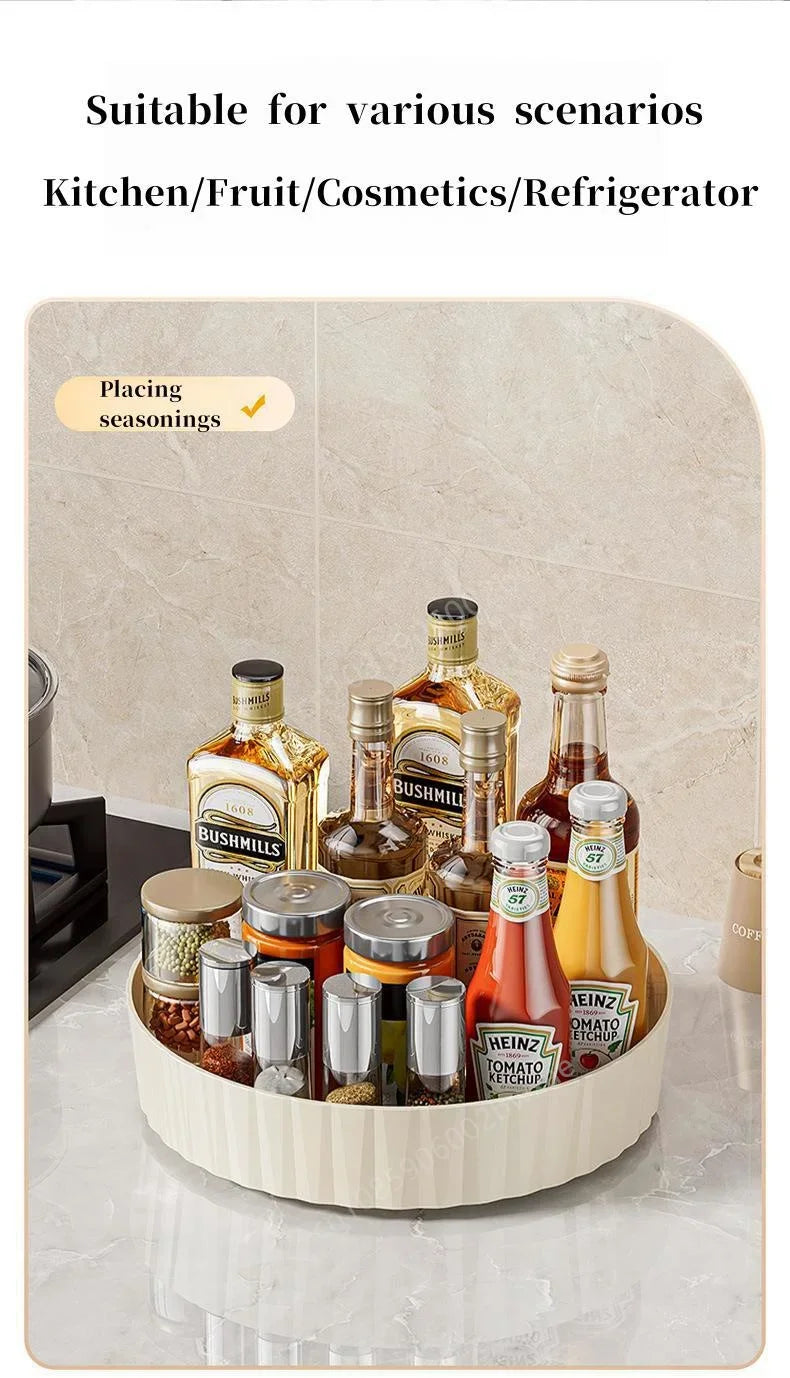 360 Rotating Tray Spice Rack Pantry Cabinet Turntable With Base Storage Bin Kitchen Organizer For Seasoning Cosmetic Storage Box