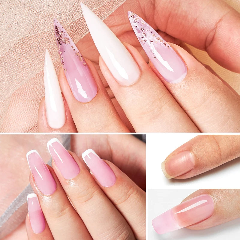 MEET ACROSS 20ML Nail Extension Gel Kit Quick Building Hard Gel Acrylic Crystal White Nude  Construction UV Gel Nail Polish Set
