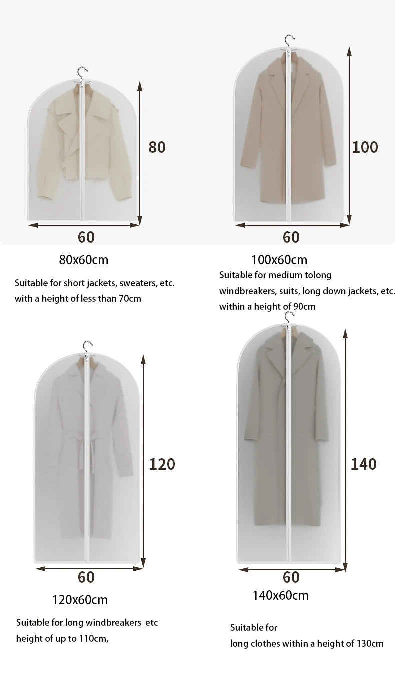 1-10PCS Clothes Dust Cover Household PEVA Transparent Waterproof Coat Suit Cover WashableHanging Pocket Clothing Organizer
