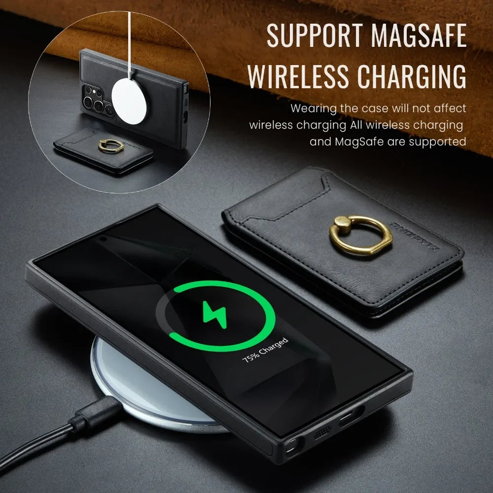 2-in-1 Detachable Magnetic Wallet with Card Holder Phone Case for Samsung Galaxy S25 Edge S24 Plus S23 Ultra  Ring Leather Cover