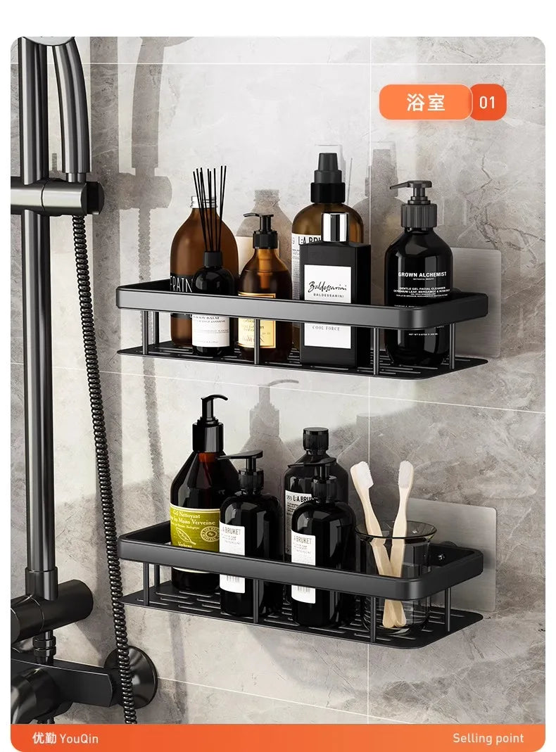 No-Drill Bathroom Shelf, Bathroom Rack, Toilet Washroom Shower Room Sink Wall-Mounted Storage Rack