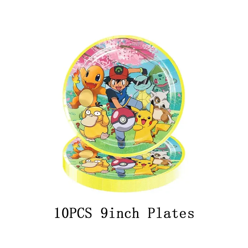 Pokemon Theme Birthday Party Decoration Supplies Cartoon Pokemon Go Tableware Cups Plates Pikachu Balloon For Baby Shower Favors