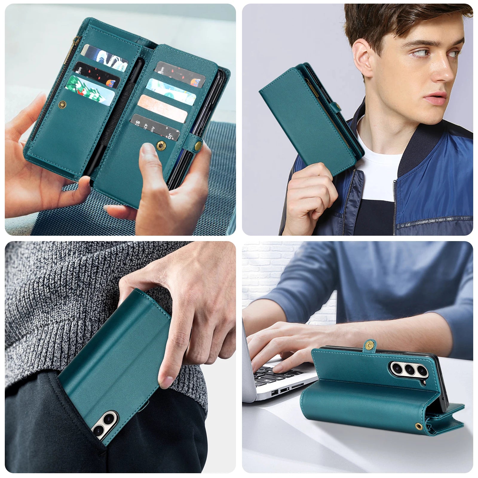 Multifunctional Leather Case for Samsung Galaxy Z Fold 5 4 3 Fold5 Fold4 Fold3 5G Phone Bags Cover Pen&Card Slots Wallet Holster
