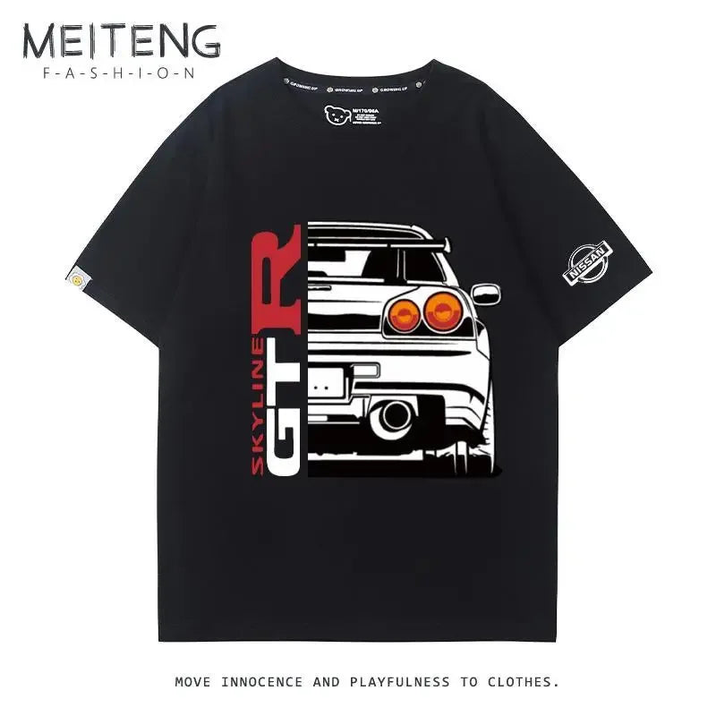 Men's Women's Summer Cotton Versatile Trend T-shirt Clothes Nissan GTR God of War R35R34 Modified Team Short-sleeved