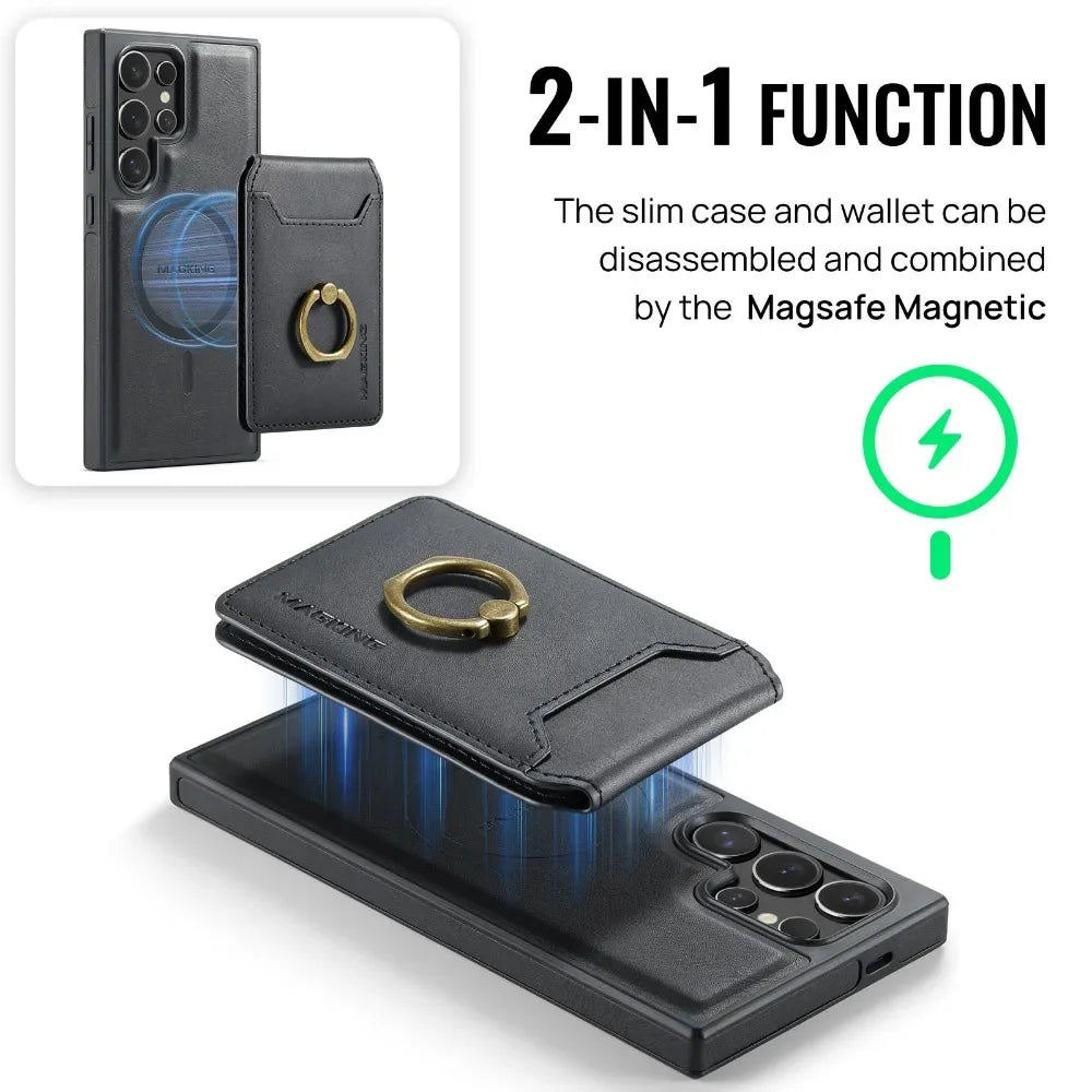 2-in-1 Detachable Magnetic Wallet with Card Holder Phone Case for Samsung Galaxy S25 Edge S24 Plus S23 Ultra  Ring Leather Cover