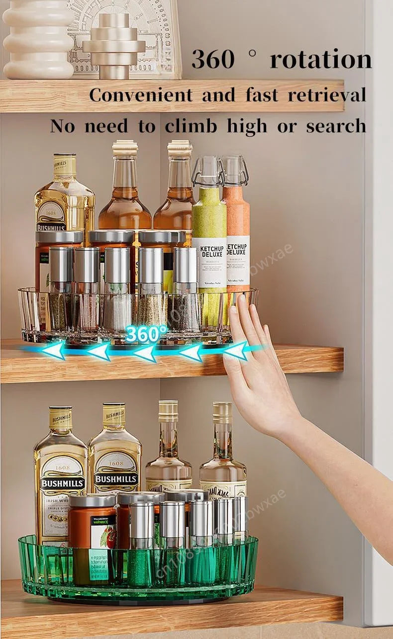 360 Rotating Tray Spice Rack Pantry Cabinet Turntable With Base Storage Bin Kitchen Organizer For Seasoning Cosmetic Storage Box