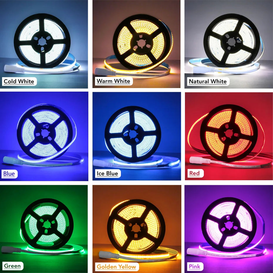 12V COB LED Strip Light 320LEDs/m 0.5m-5m with Power Supply & Bluetooth Controller for Warm/Neutral/Cold White Cabinet Lighting