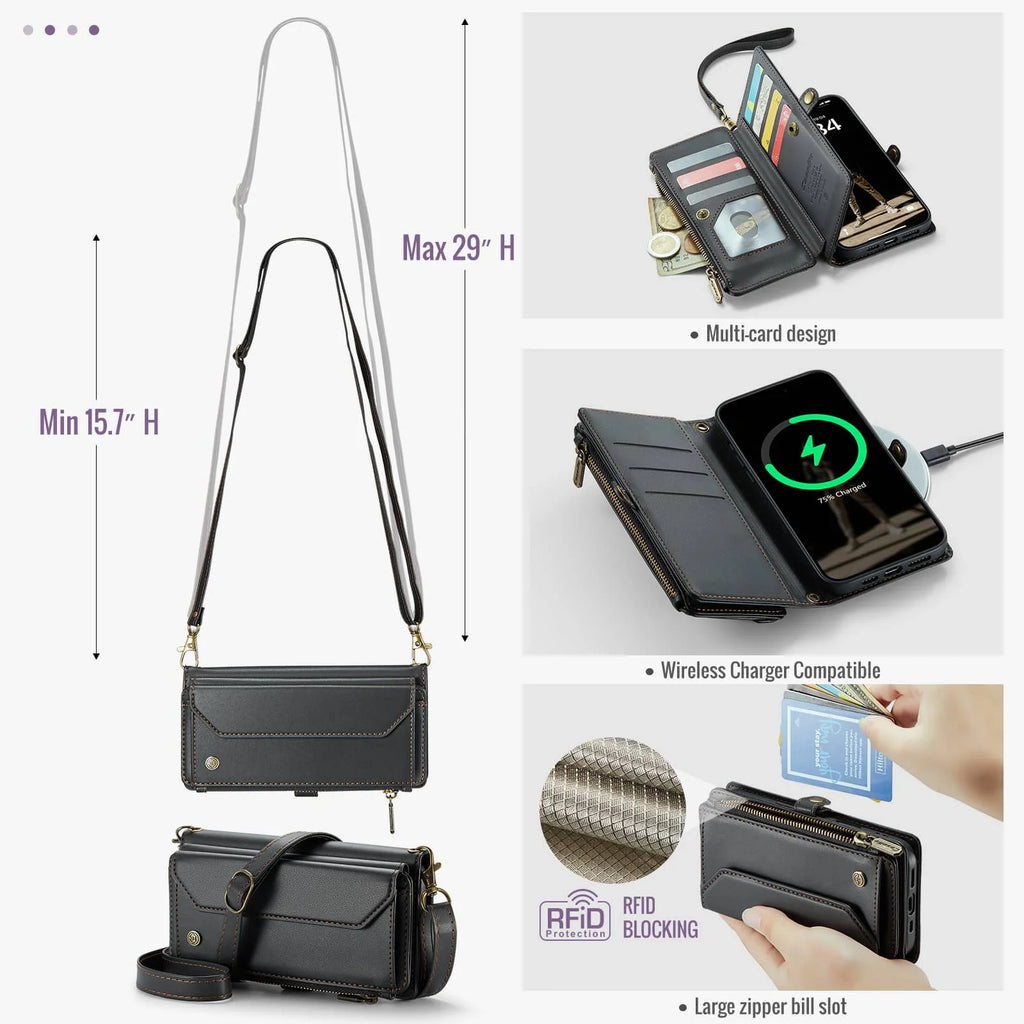 Crossbody Wallet Case for iPhone 17 Pro Max iPhon Air 17 Pro,RFID Blocking, 7-10 Card Slots, PU Leather Flip Wristlet with Strap