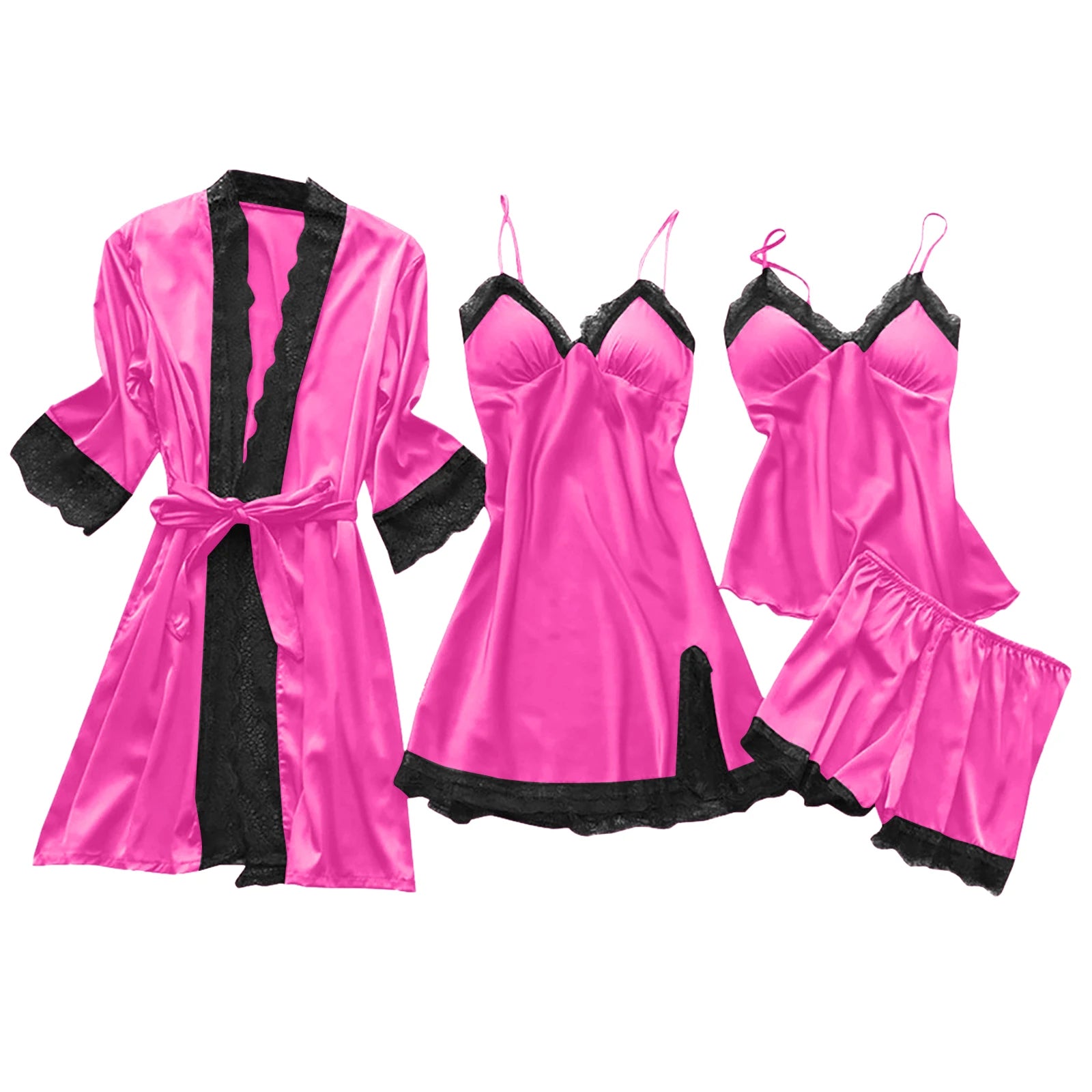 4-Piece Set Ladies' Sleepwear Sexy Sleepwear Women Suspender With Chest Cushion Nightgown Bathrobe Home Wear Women'S Pajamas