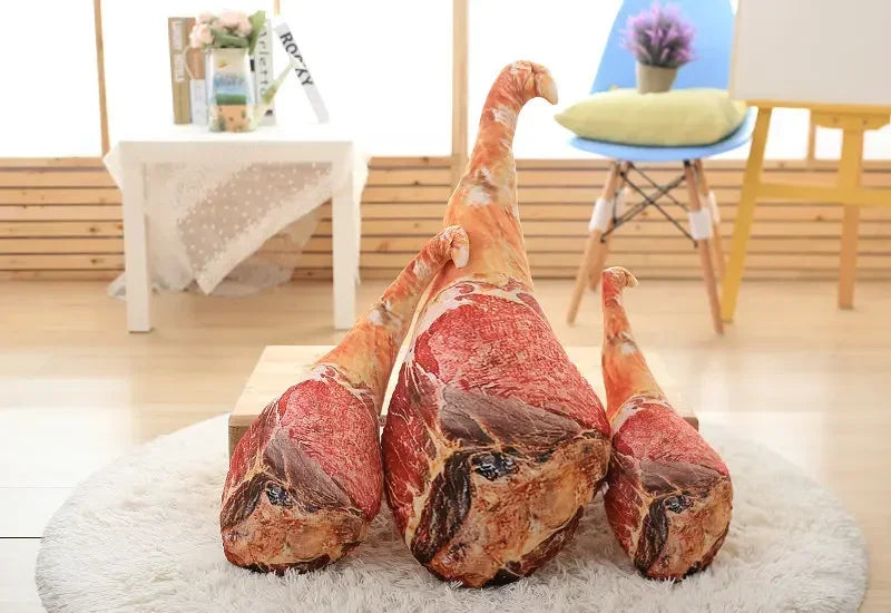 3D Simulation Ham Plush Food Pillow - Funny Spoof Stuffed Toy Waist Cushion for Office Sofa Bedroom & Creative Christmas Gift