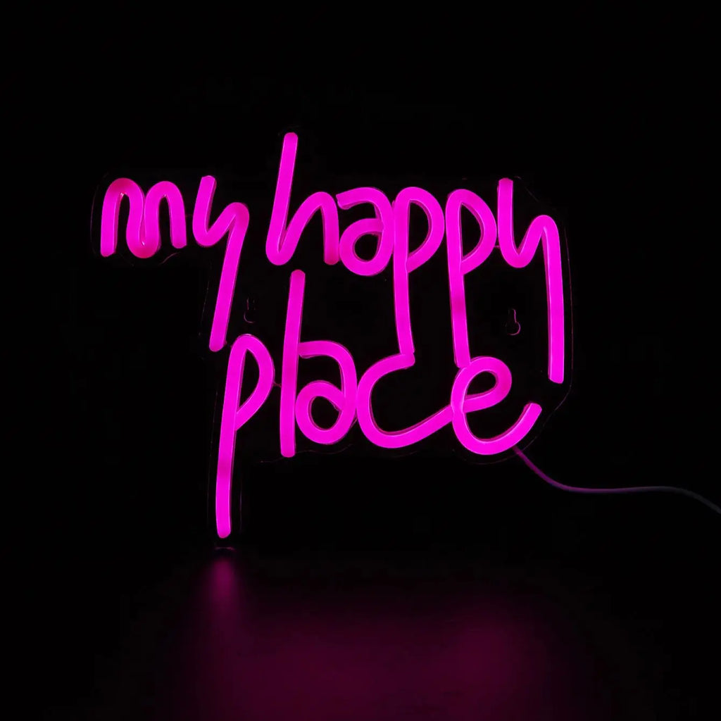 Chi-buy LED Neon My Happy Place USB Powered Neon Signs Night Light 3D Wall Art & Game Room Bedroom Party Decor Lamp Signs