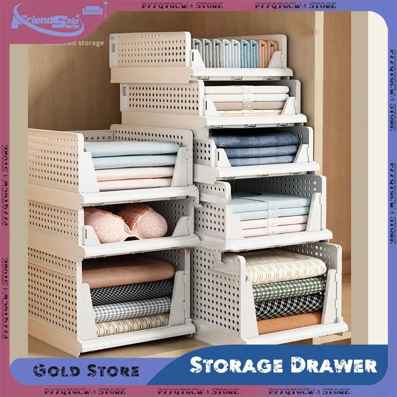 Foldable Clothes Organizer High-capacity Storage Box Stackable Plastic Wardrobe Drawer Basket Organization for Toys Home Kitchen